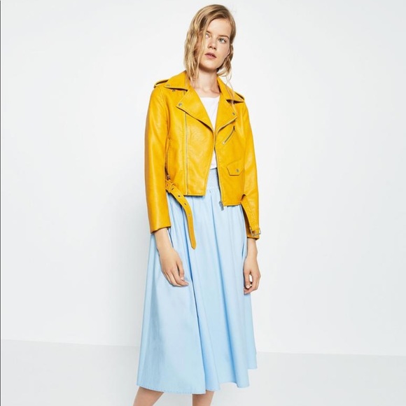 Zara Faux Leather Yellow Moto Jacket - Picture 1 of 8